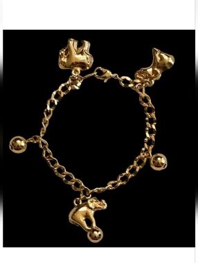 Vintage Avon Goldtone Elephant CHARM BRACELET CIRCUS BALL 7"